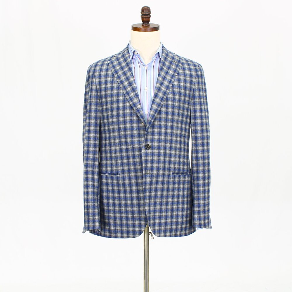 Caruso 42R Blue/Gray Check 3-Button Sport Coat Blazer Jacket T571